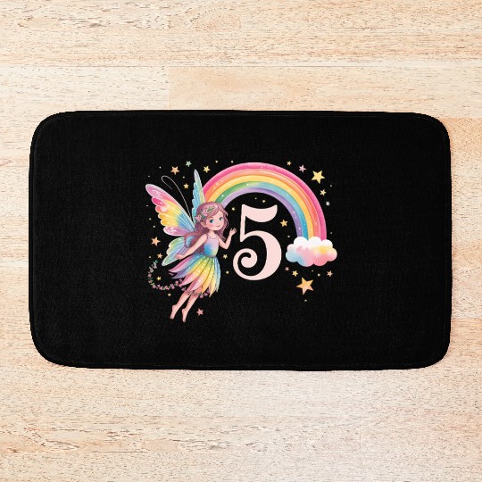 Magical Rainbow Fairy Elf 5th Birthday Girl Bath Mats