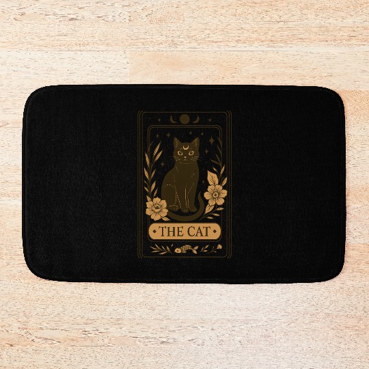 The Cat Tarot Card, Mystical Black Cat, Celestial Bath Mats