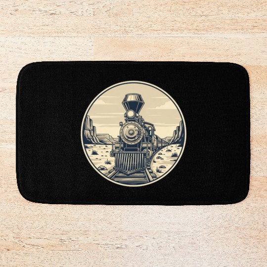 Vintage Western Steam Train Badge Bath Mats