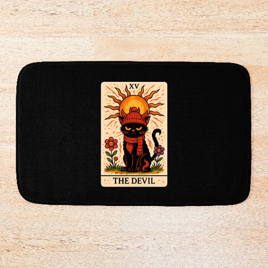 Devil Cat Tarot Card, Grumpy Cat Art, Mystical Bath Mats