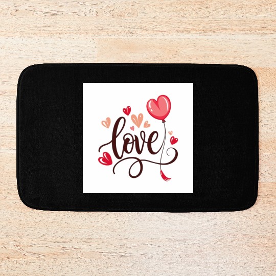 heart shaped balloon with word love Bath Mats