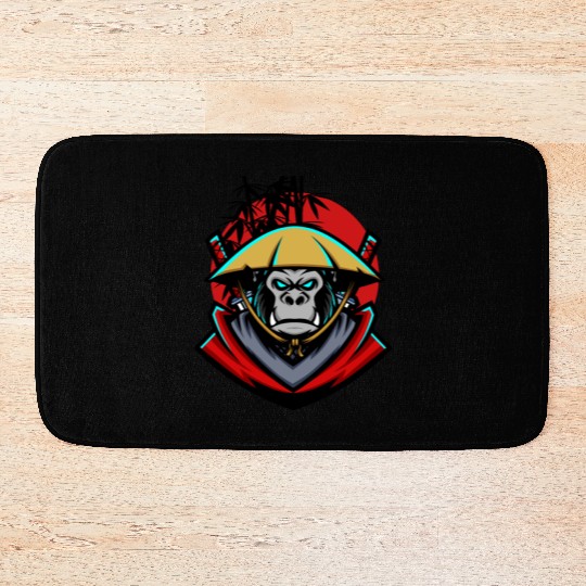 monkey samurai and bamboo sticks Bath Mats
