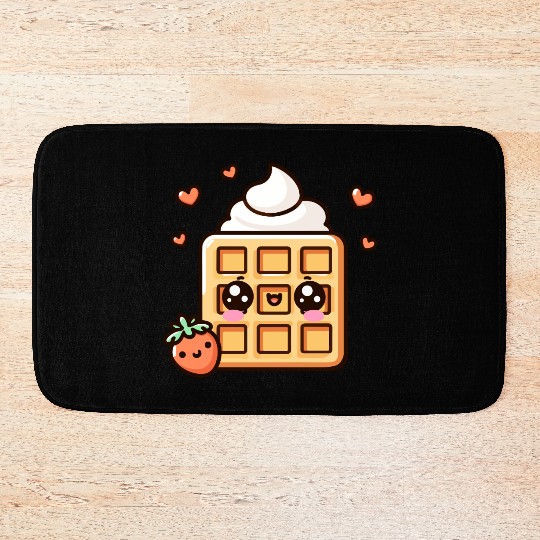 Kawaii Dessert Waffle with Strawberry Bath Mats