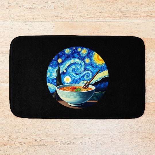 Van Gogh's Starry Night ramen noodle Bowl japanese Bath Mats
