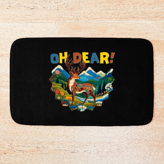 Oh-Dear-Wanderlust-Deer-in-Jungle-Tibetan-Folk-Art Bath Mats