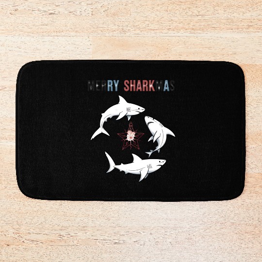Merry Sharkmas – Funny Christmas Shark Design Bath Mats