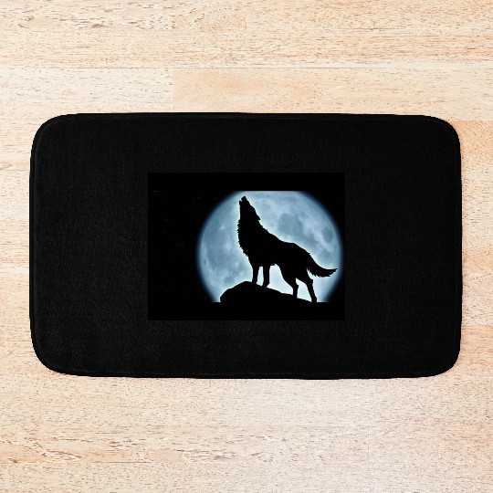 Wolf howling in the moonlight Bath Mats