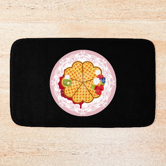 Golden Waffles with Fruit and Cream Motif Bath Mats