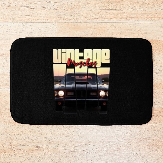 Vintage Muscle Car Sunset Poster Retro American Bath Mats