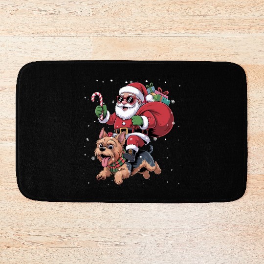 Santa Claus Yorkie Dog Christmas In July Bath Mats