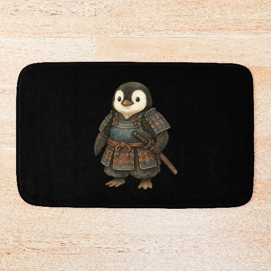 Historical samurai penguin with katana Japan cultu Bath Mats