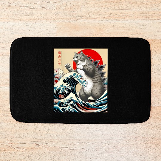 Catzilla Cat Japanese Art Funny Cat Bath Mats