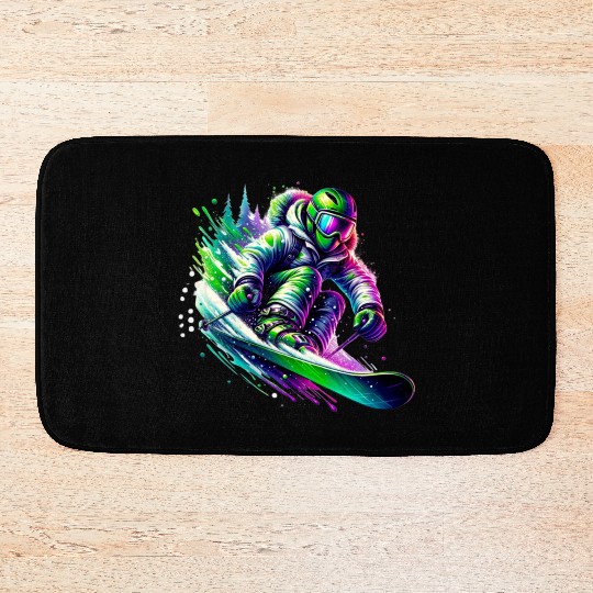 Vibrant Neon Skiing Warrior Bath Mats