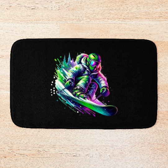 Vibrant Neon Skiing Warrior Bath Mats