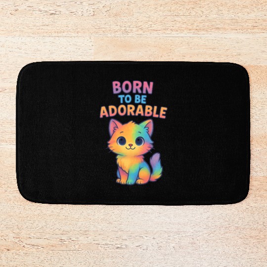 Colorful Adorable Kitten with Affirmation Bath Mats