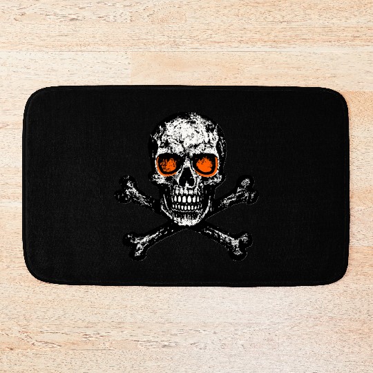 Grunge Skull Crossbones Orange Eyes Bath Mats
