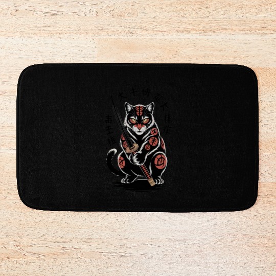 Mythical Japanese Warrior Cat Design Bath Mats