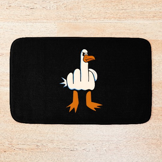 Whimsical Middle Finger Goose Illustration Bath Mats