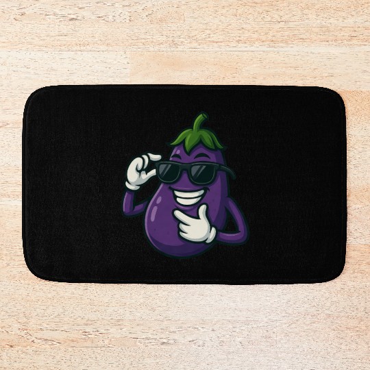 Cool eggplant vegetable design with sunglasses car Bath Mats