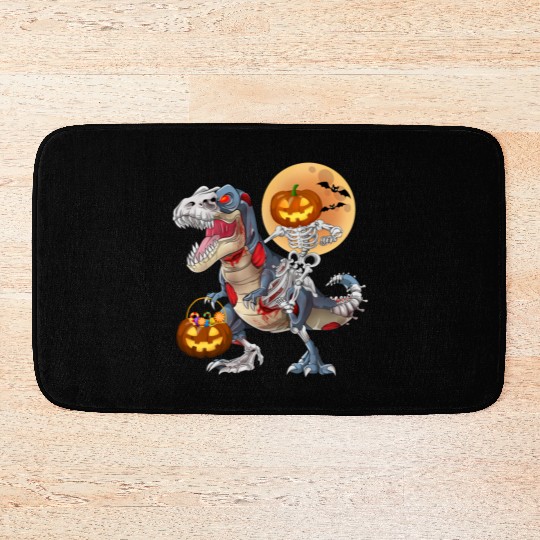 Pumpkin Skeleton Riding Zombie Dinosaur Halloween Bath Mats
