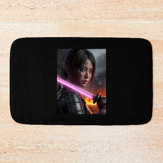 Cyberpunk Samurai Girl Bath Mats