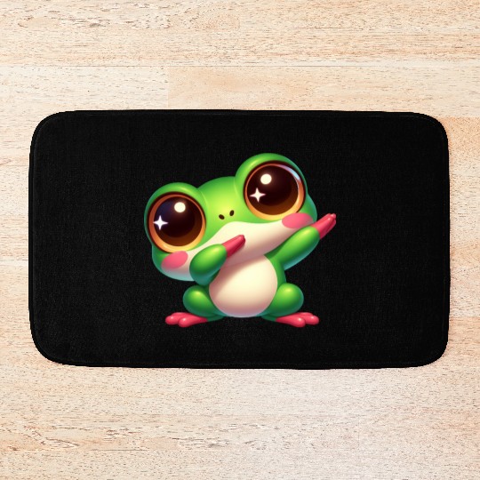 Cute frog dab dance gamer chibi cartoon kawaii Bath Mats