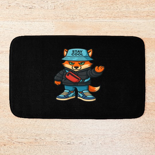 Cool Streetwear Turtle with "Stay Cool" Hat Bath Mats