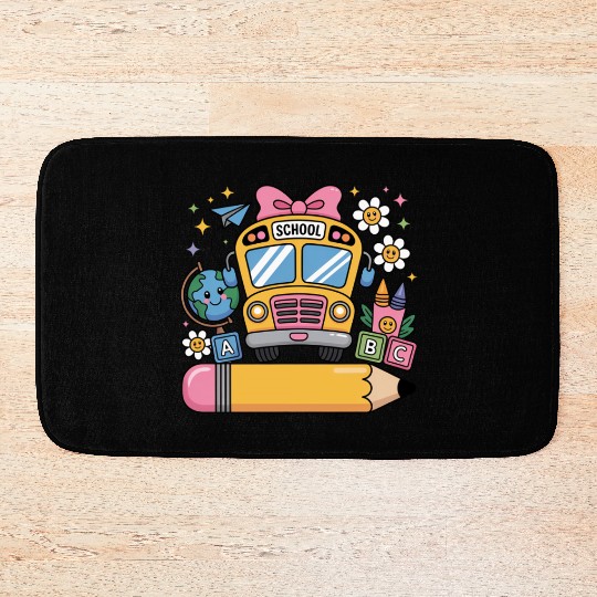 Back to School Bus Bath Mats - Add Name in Pencil Area