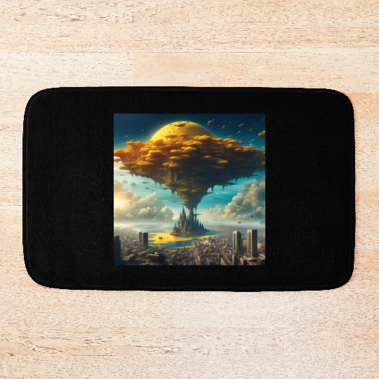 Sci-Fi Alien City: Floating Planet Twilight Scene Bath Mats