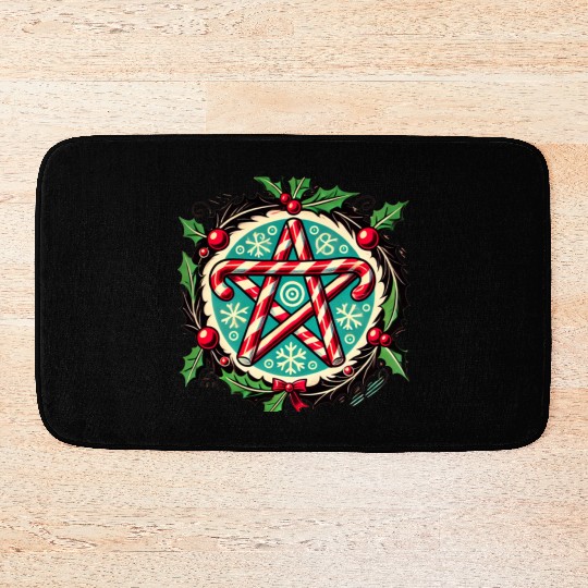Yule Pentacle with Candy Canes Pagan Holiday Desig Bath Mats