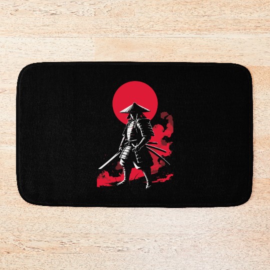 Samurai Warrior with Red Sun Backdrop Bath Mats