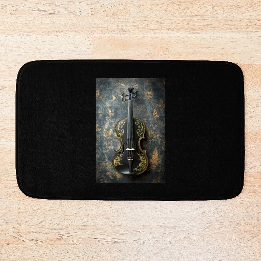 Elegant Black and Gold Violin Bath Mats