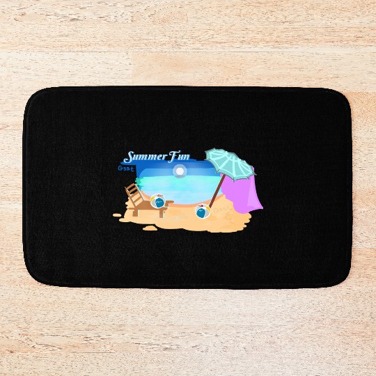 Summer Beach Scene Illustration Bath Mats