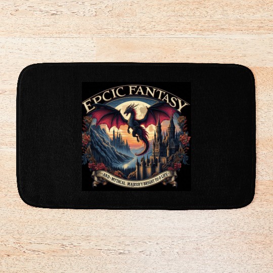 Epic Fantasy Dragon Castle Illustration Bath Mats