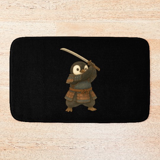 Penguin Samurai katana sword martial arts Japan Bath Mats
