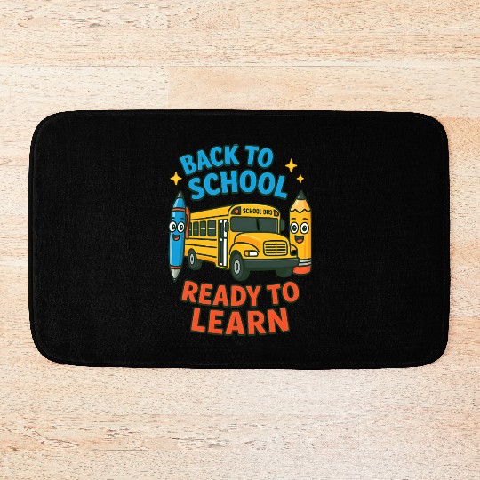 Back to School Bus Cartoon Design Bath Mats