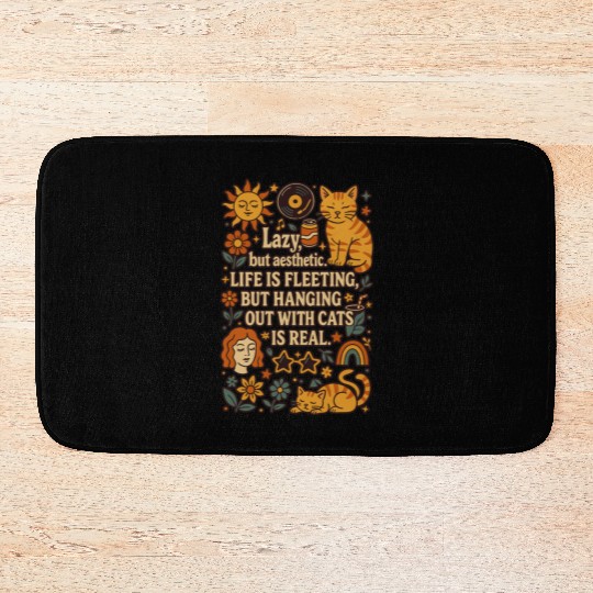 Lazy Cat Life Quote Design Bath Mats