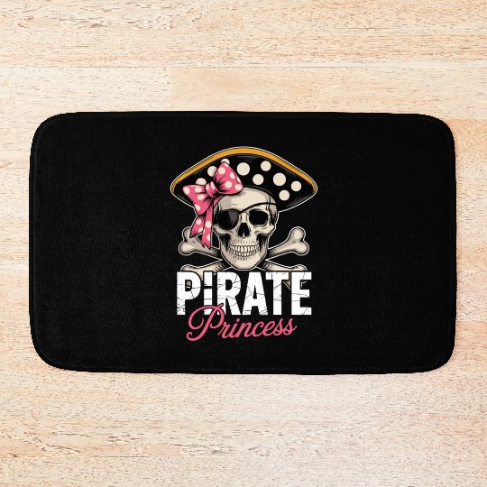 Pirate Princess Skull and Crossbones with Pink Bow Bath Mats