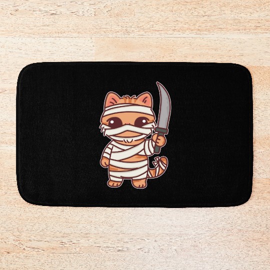 Mummy Cat Warrior Cartoon Design Bath Mats