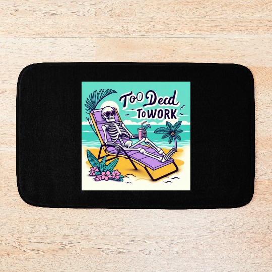 Skeleton Relaxing at Beach Scene Bath Mats