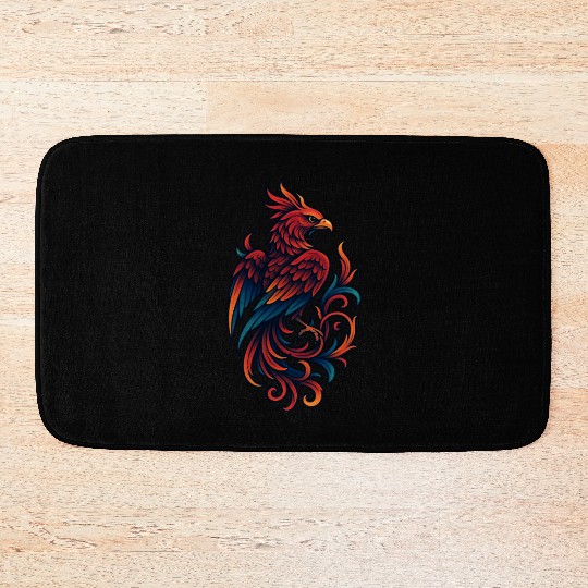 Vibrant Mythical Phoenix Tattoo Design Bath Mats
