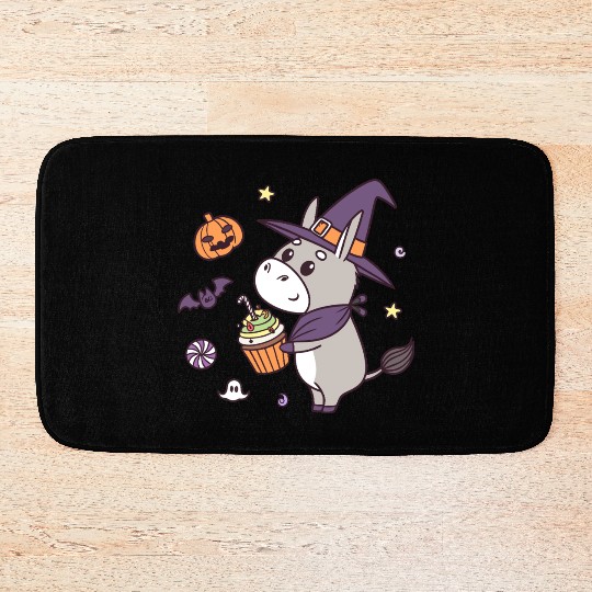 Whimsical Halloween Witch Pony Design Bath Mats