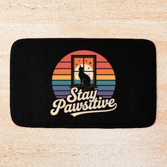 Stay Pawsitive Retro Cat Window Starry Night Bath Mats