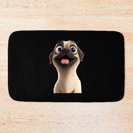 Playful Pug Cartoon Design Bath Mats