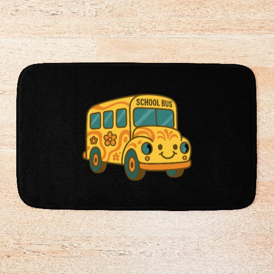 Cute Yellow School Bus Back to School Fun Bath Mats