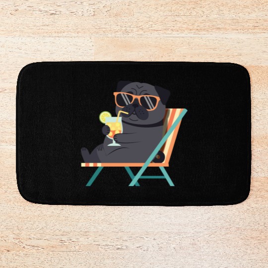 Chill Pug with Sunglasses and Lemonade Bath Mats