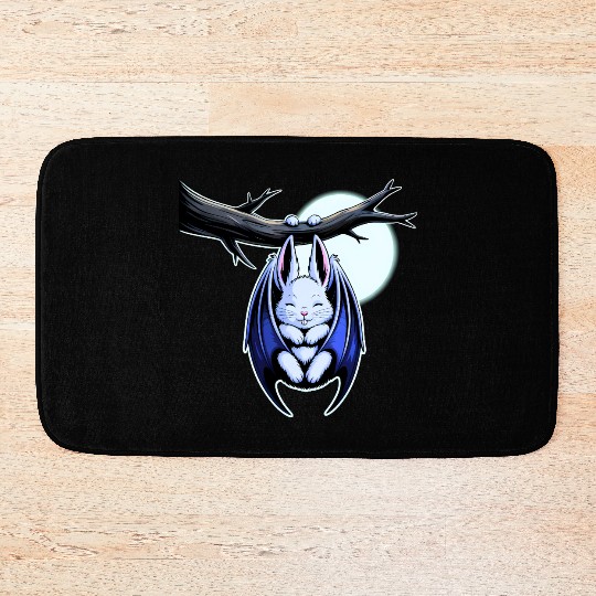 Spooky Cute Kawaii Vampire Bat Bunny and Moon  Bath Mats