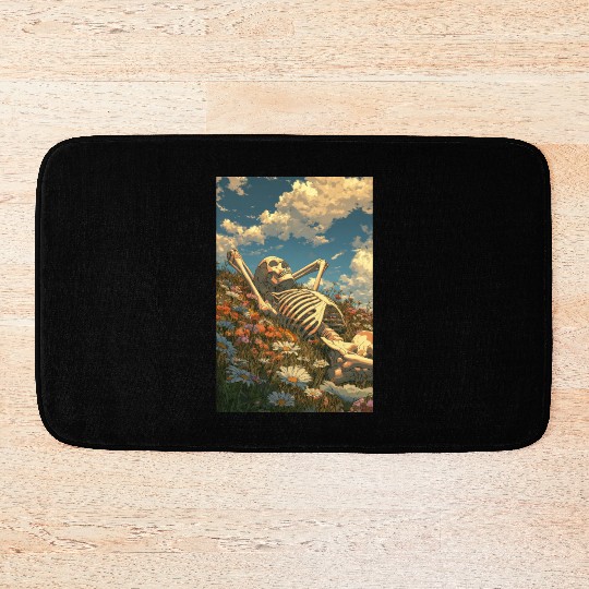 Relaxing Skeleton in Flower Field Bath Mats