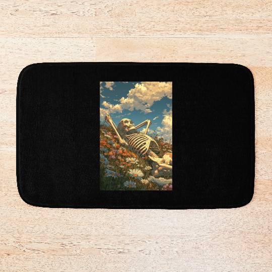Relaxing Skeleton in Flower Field Bath Mats