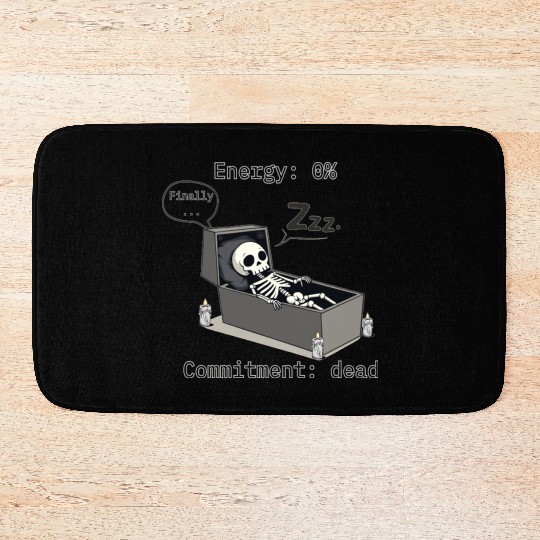 Sleepy Energy 0% – Funny Skeleton Coffin Meme Bath Mats